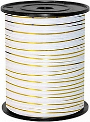 Лента подарочная с золотой полосой (0,5 см x 250 м) Белый